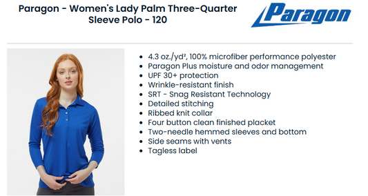 Paragon Womens Polo 3/4 sleeve